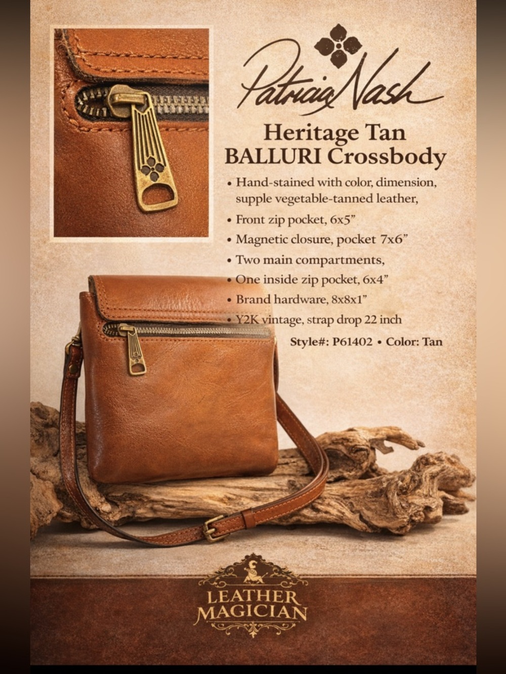 Patricia Nash Heritage Tan Balluri Crossbody Bag Leather Y2K Vintage